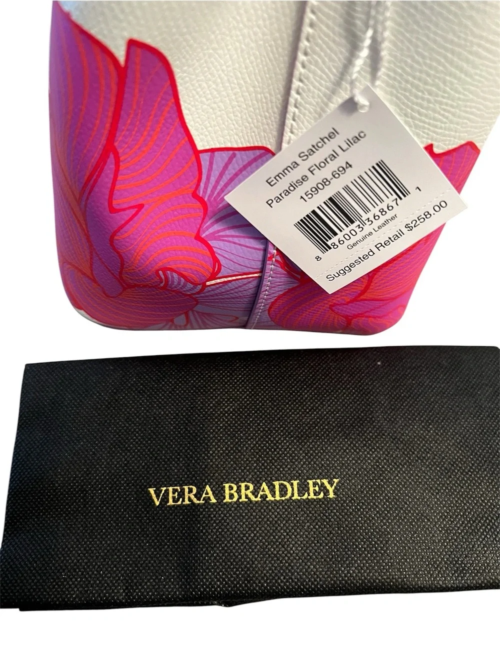 Vera Bradley NWT Emma Satchel Paradise Floral Lilac Bag with Dust Bag
